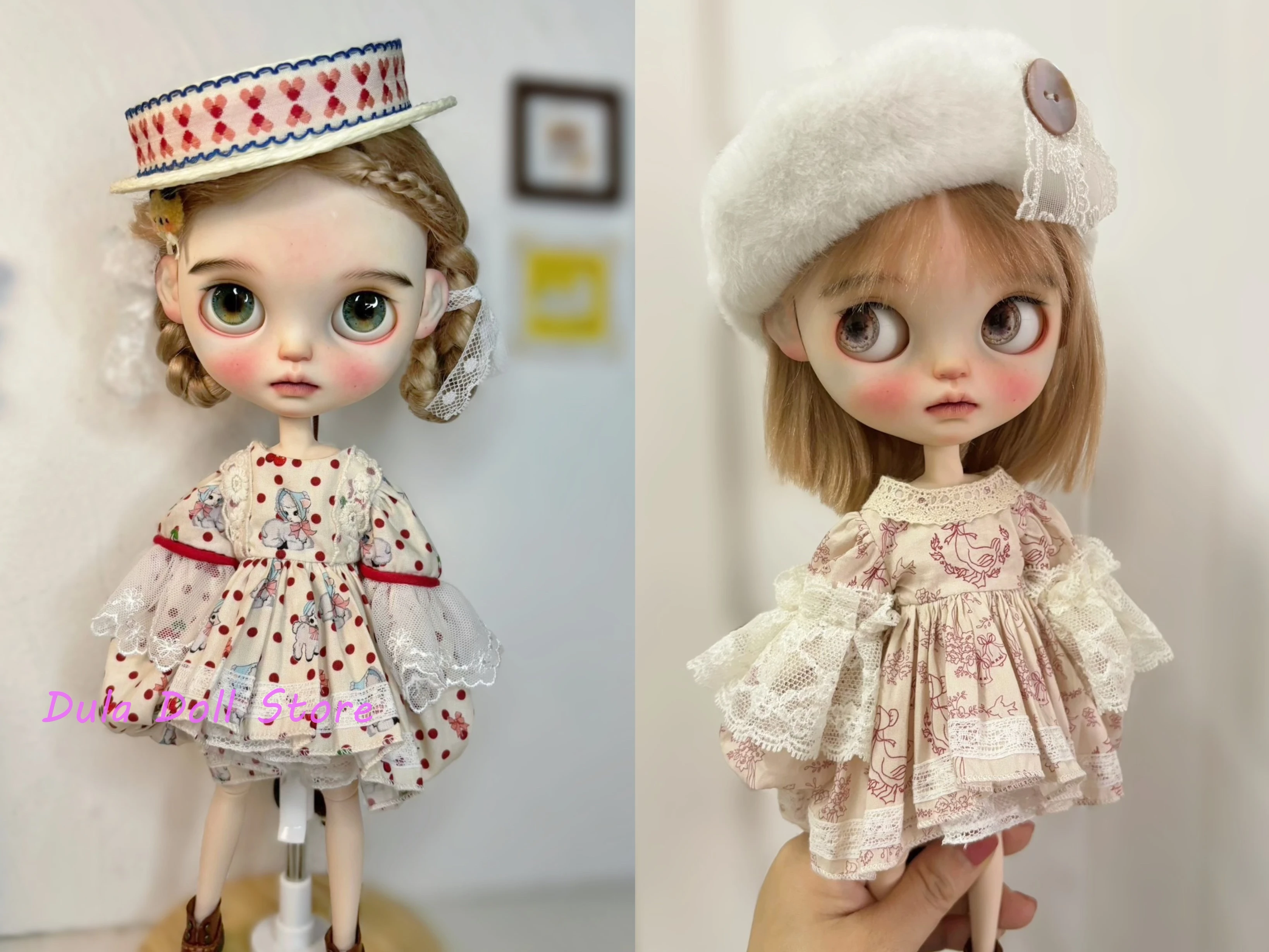 （Sewing time 1 month）Dula Doll Clothes Dress Lambs and dark flowers Blythe ob24 ob22 Azone Licca ICY JerryB 1/6 Bjd Doll