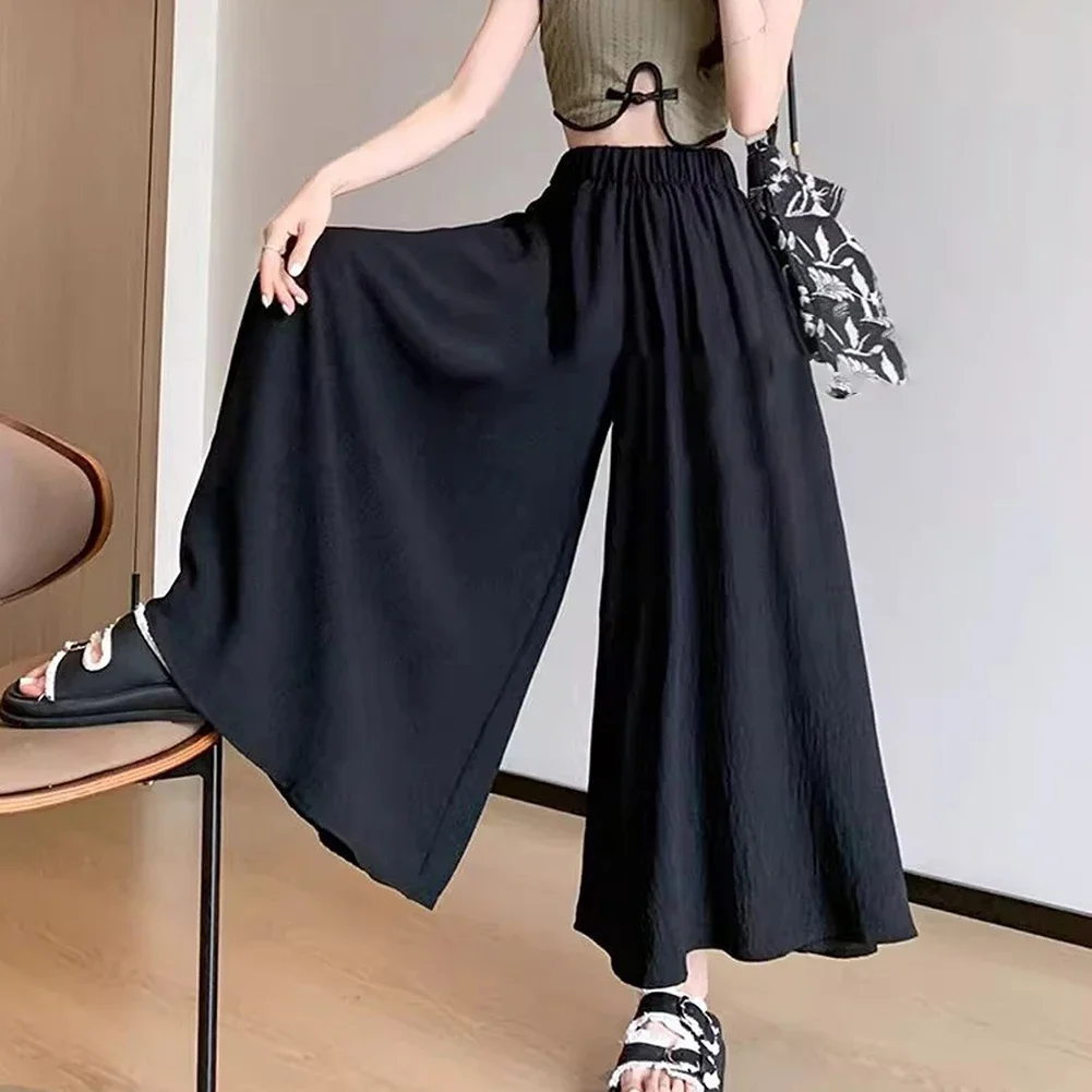 Casual Outings Ice Silk Trousers Elegant Drape Wide Leg Pants Comfortable Bottoms Leisure Style Pants Home And Club Wear