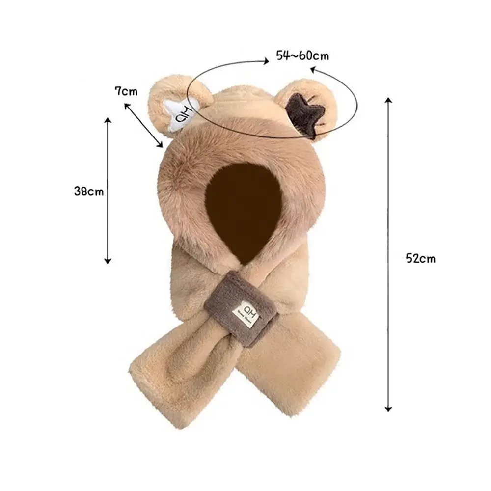 Windproof Rabbit Ears Plush Scarf Hat, proteção de orelha bonito, boné quente, outono, inverno