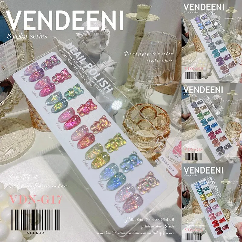 Vendeeni Ultra Flash Shiny 8color Reflective Disco Gel Polish Set TPO HEMA FREE Diamond Bling Esmalte Reflective Gel Nail Polish