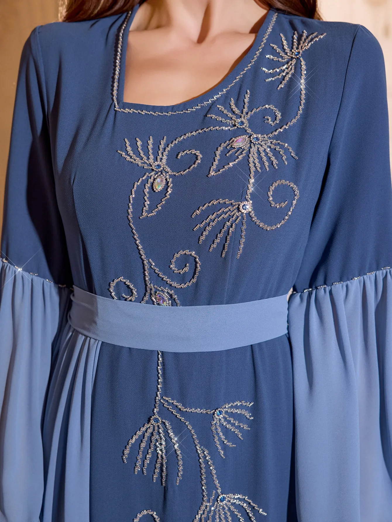 فستان العيد الإسلامي للنساء عباية شيفون الماس برباط علوي فساتين طويلة فيستدوس لارغوس حفلة قفطان جلابية رمضان دبي رداء عربي