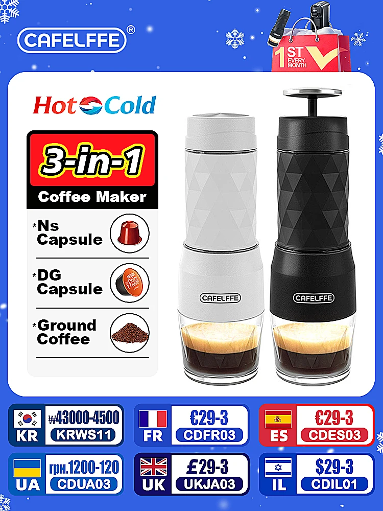 Cafelffe 3 In1 Portable Coffee Machine Hot/Cold Water Manual Espresso Maker For Capsule & Ground Hand Press Brewer hiking Travel