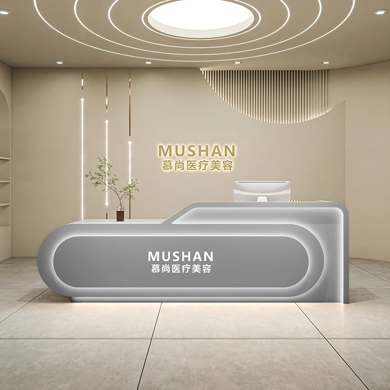 تخزين مكتب الاستقبال مكتب الاستقبال الفاخرة الحديثة على شكل حرف L مكاتب الاستقبال صالون تجميل كلاسيكي أثاث الاستقبال Mostrador #4