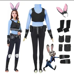 Anime Zootopia Judy Bunny Costume Cosplay Headband Dress Halloween Party Clothes Disguise Cartoon Zoo Roleplay Fantasia Outf