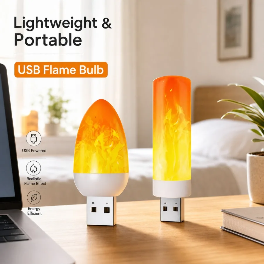 4~1PCS Two Styles Dynamic Flame 5V USB Flame Flame Candle Light Atmosphere Light Portable Book Lamp Lighting Bedroom Decoration