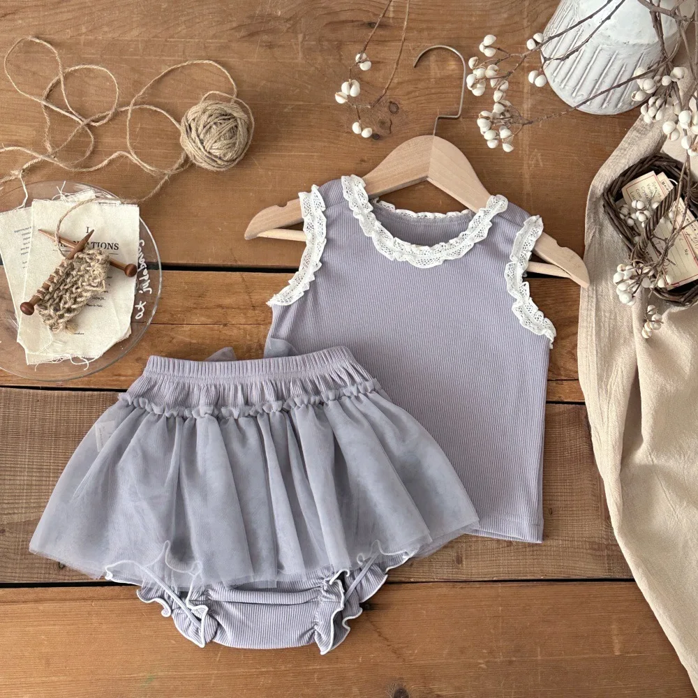 2026 Summer New Baby Girl Sleeveless Clothes Set Infant Girl Solid Vest + Shorts Skirts 2pcs Suit Cotton Toddler Outfits
