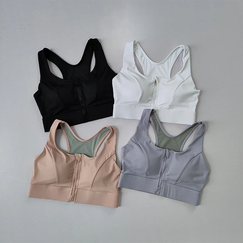 고강도 전문 충격 방지 수집 대형 피트니스 브래지어, 빠른 건조, 원피스 고정 지퍼 스포츠 속옷 