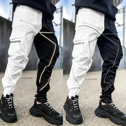 New 2026 Men‘s Casual Cargo Pants Loose Fashion Striped Multi Pocket Sports Fitness Hip Hop Jogger Trousers Male Cargo Pants