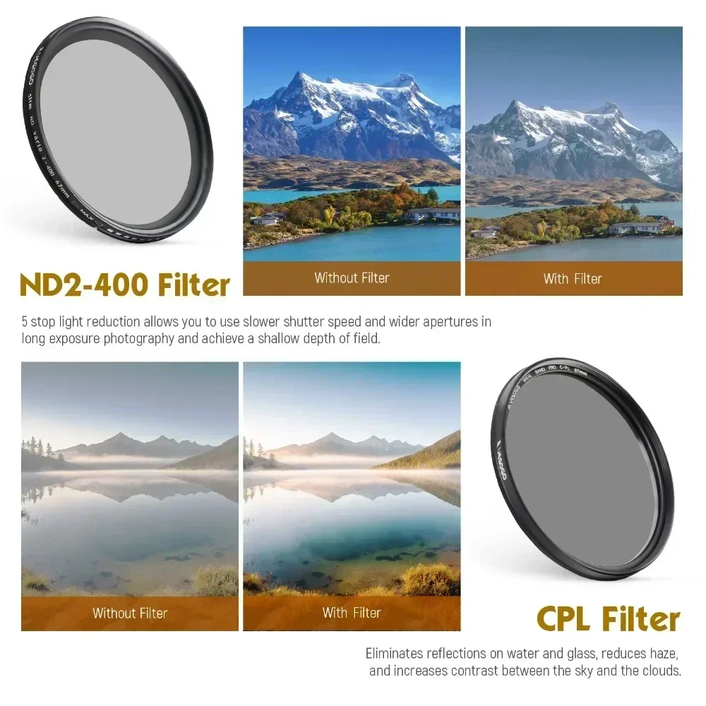 UEGOGO 58mm Filter Gradient GND Red GrEy CPL/UV/MCUV ND2-400/Soft Focus Black Mist Diffusion Star Line 4 6 8 Camera Lens Filter