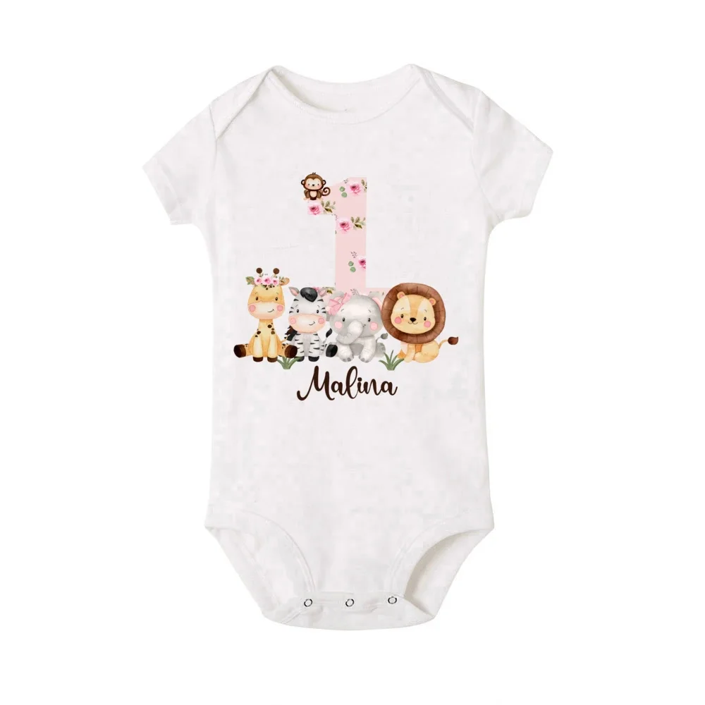 Personalized Baby Bodysuit Custom Name Newborn Romper for Girl Cute Safari Animal Print Outfit  Girls Clothes Infant Shower Gift