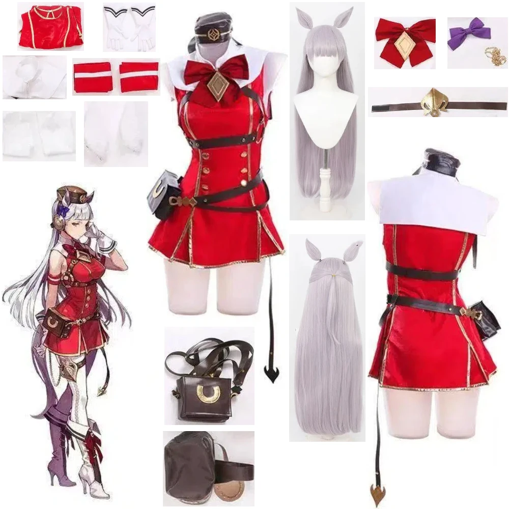 

Anime Uma Musume Pretty Derby Cosplay Suit Gold Ship Race Outfit Cosplay Red Dress Wig Accessories Tracen Academy Cosplay Set
