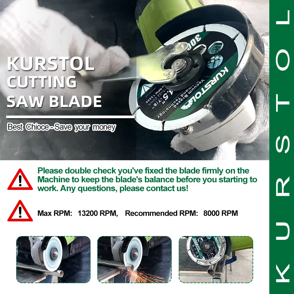 KURSTOL 1Pc Brazed Iron Cutting Disc Dia 50/75/85/115mm Diamond Saw Blades Steel Pipe Rebar Stainless Steel Circular Disc Cutter