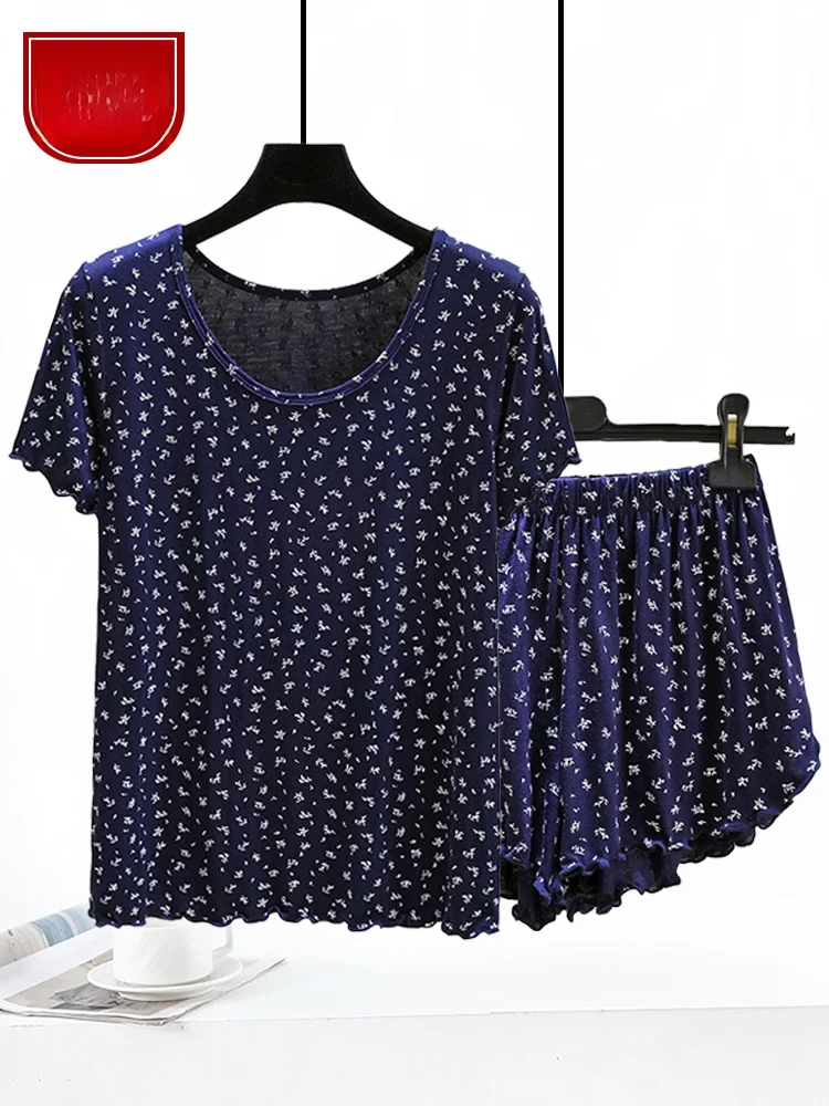 

Modal round Ne Floral Home Clothes Set Women Summer Large Size Loose Nightgown Casual Thin Home Two Piece Set Comfortable S...