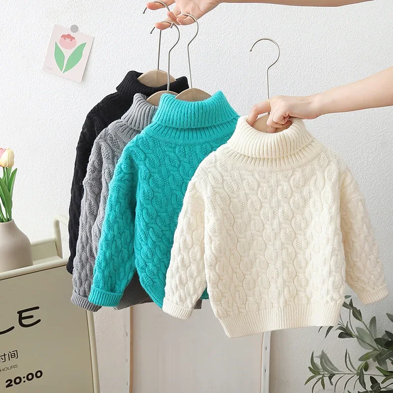 

Children Pullover Turtleneck Sweater New Winter Long Sleeve Slim Elastic Boys Girls Simple Basic Jumper Solid Color Tops B27