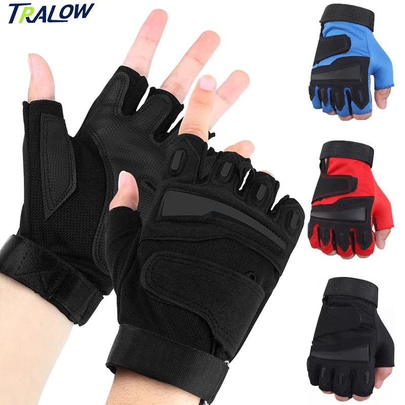 

TRALOW 1Pair Half Finger Tactical Cycling Gloves Anti-Slip Shock-absorbing Workout Glove for Gym Climb Hunt Motorcycle Men Women