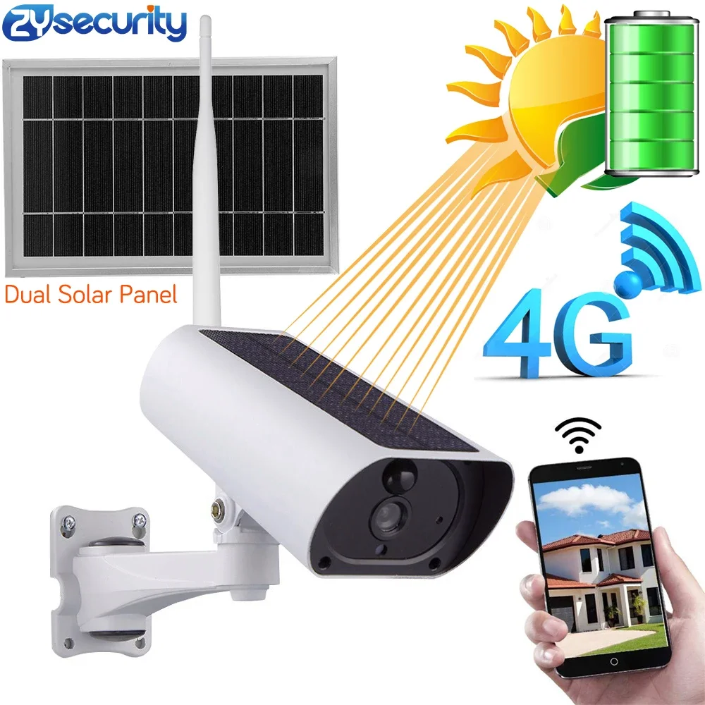 7W Solar Power 4G SIM Card Wireless IP Camera 1080P 4X Zoom Audio IR Night View Outdoor Video Surveillance Battery CCTV Camera