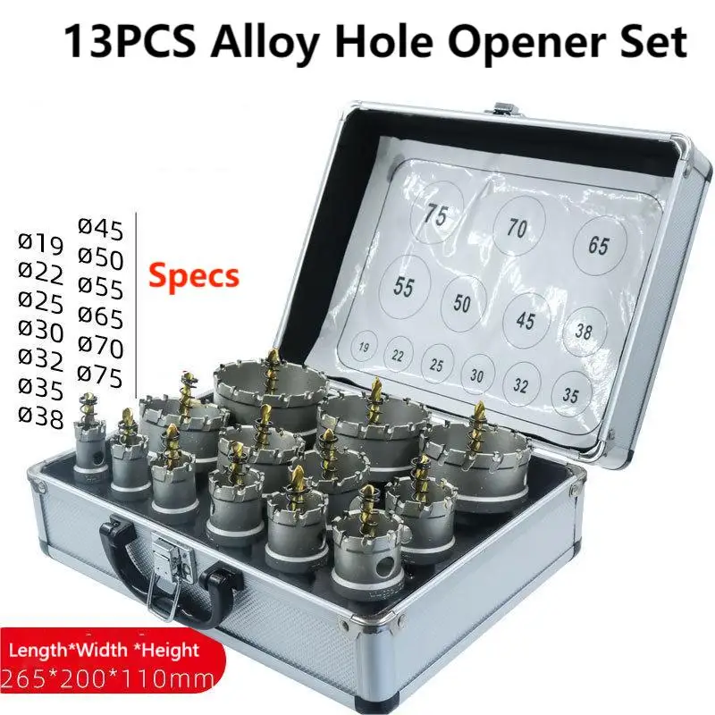 13PCS 19-75mm Titanium Plated TCT Hole Saw Drill Bits Set  Alloy Carbide Tipped Metal Core Drill Bit Hole Saw Cutter With Box