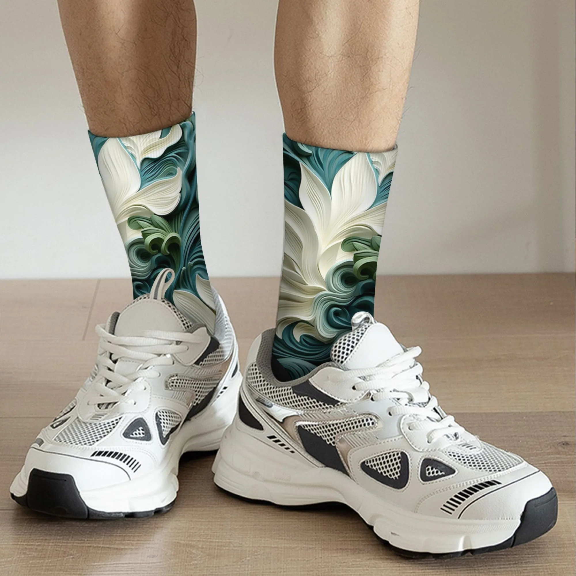 3D エンボス加工の花柄靴下ヴィンテージ芸術的なパターン抽象的な質感のクルーソックス快適なユニセックス靴下ファッションアクセサリー