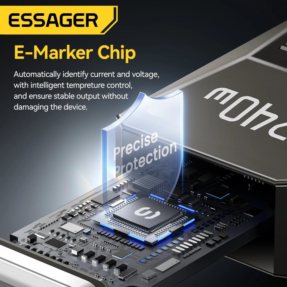 Кабель Essager 240 Вт для сверхбыстрой зарядки Type-C, 100 Вт, провод для быстрой зарядки данных из нержавеющей стали, 5 А, для Macbook iPad iPone 16 15 Pro Max