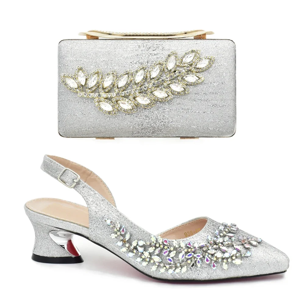 New Shoes for Women 2024 Designer Luxury Italian Shoes and Bags Matching Set Decorated with Rhinestone Africa Shoe and Bags Set