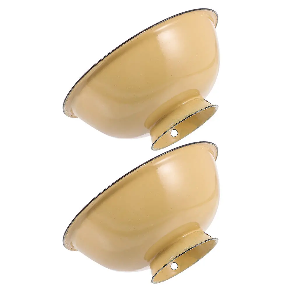 

2Pcs Retro Enamel Food Bowls Sturdy Serving Bowls for Noodle Rice Salad Vintage Tableware Practical Enamel Bowl