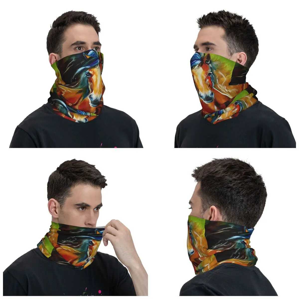 Abstract Horse Watercolor Art Bandana Neck Gaiter Windproof Face Scarf Cover Men Women Animal Headband Tube Balaclava