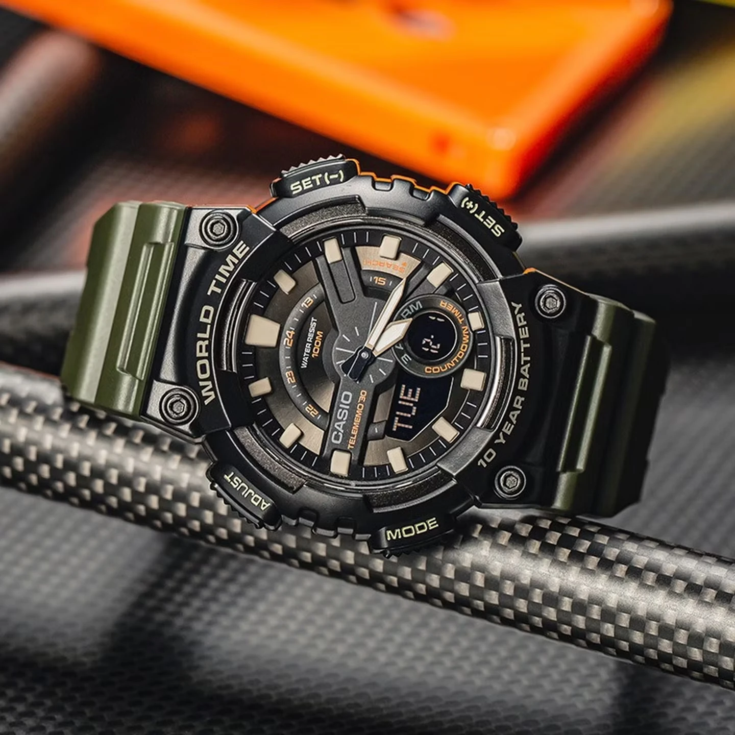 Casio AEQ‑110W | Men’s Analog‑Digital Watch | 10‑Year Battery | 100M Water Resistant | World Time Resin Sport Wrist Watch