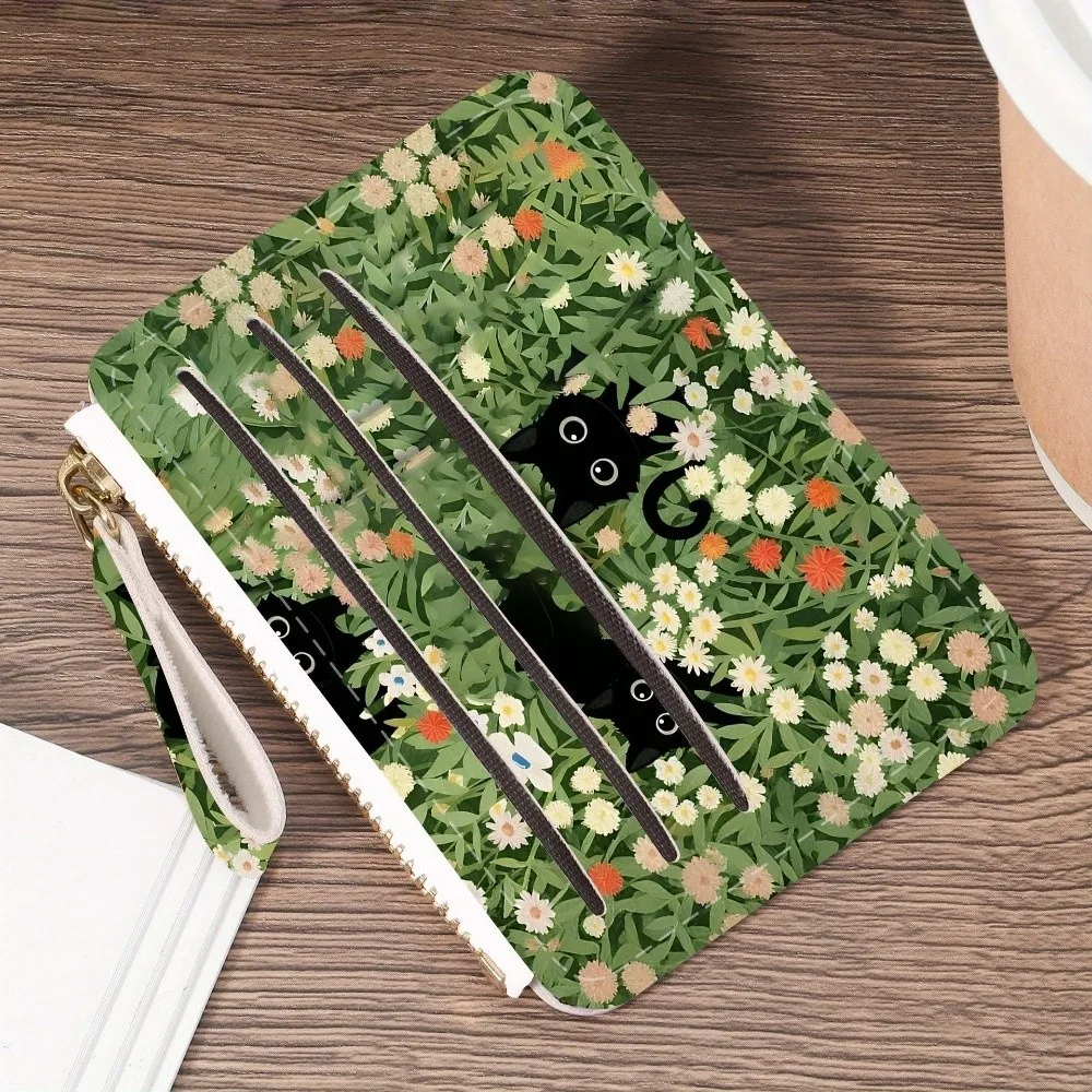 Fashion PVC Cat Credit Card Holder Multiple Slots Slim Zipper Wallet Small Portable Business Card Holder for Women Girls