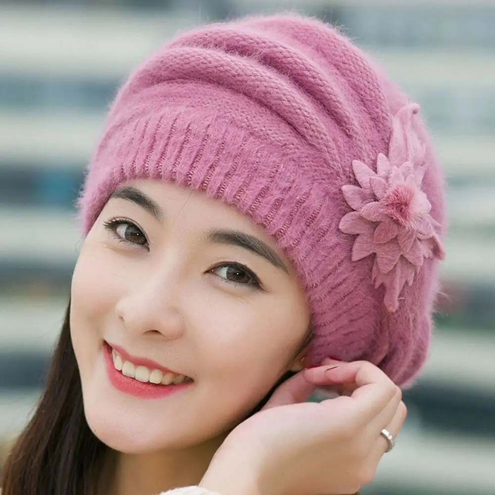 Women Pure Color Female Cap Soft Hat Knitting Artist Cap Beanies Berets