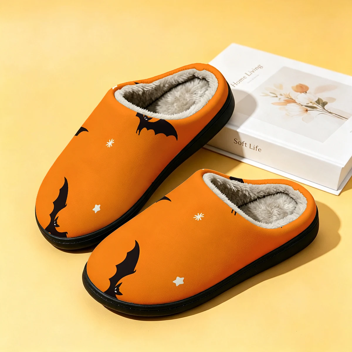 Men Shoes High - Orange Bat Stars Snow Women's Winter
