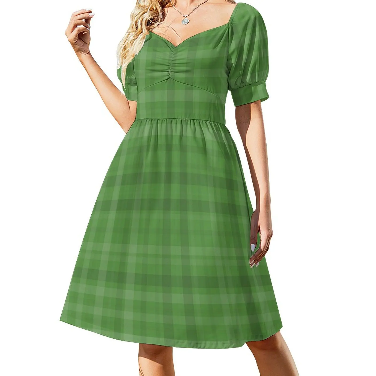

Green Short-Sleeved Dress women evening dress Women's dresses