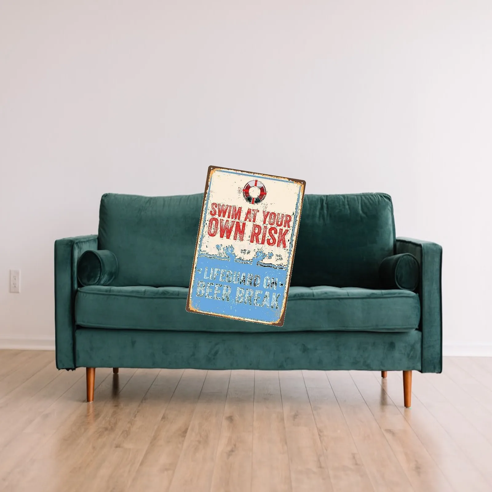 Weatherproof Pool Sign Metal Outdoor Wall Art Funny Swim at Your Own Risk Tin Decor Versatile for Garden and Lakeside