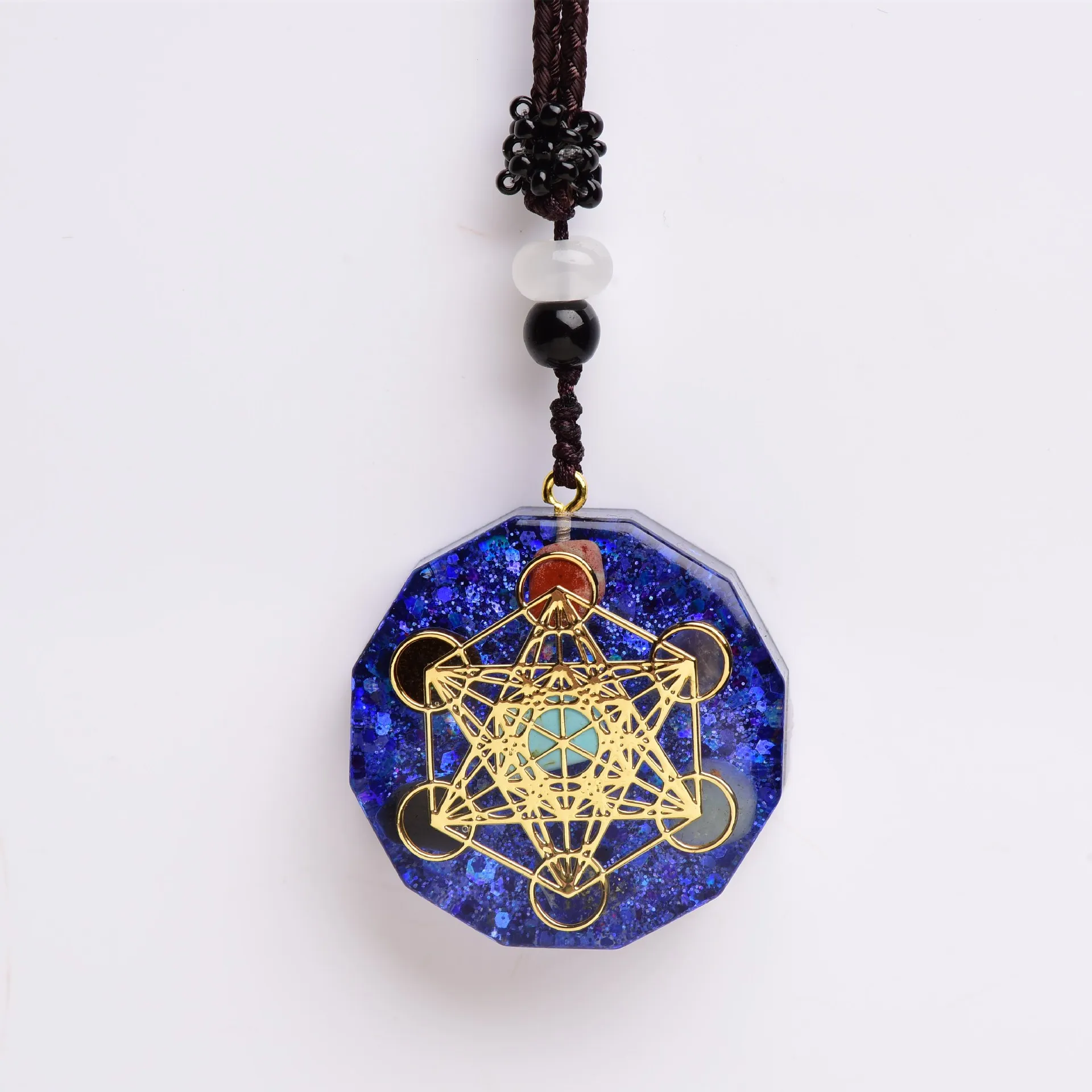 Orgonite Necklace Metatron Cube Resin Pendant Healing Crystal Sacred Geometry Chakra Necklace Meditation Protection Jewelry Gift