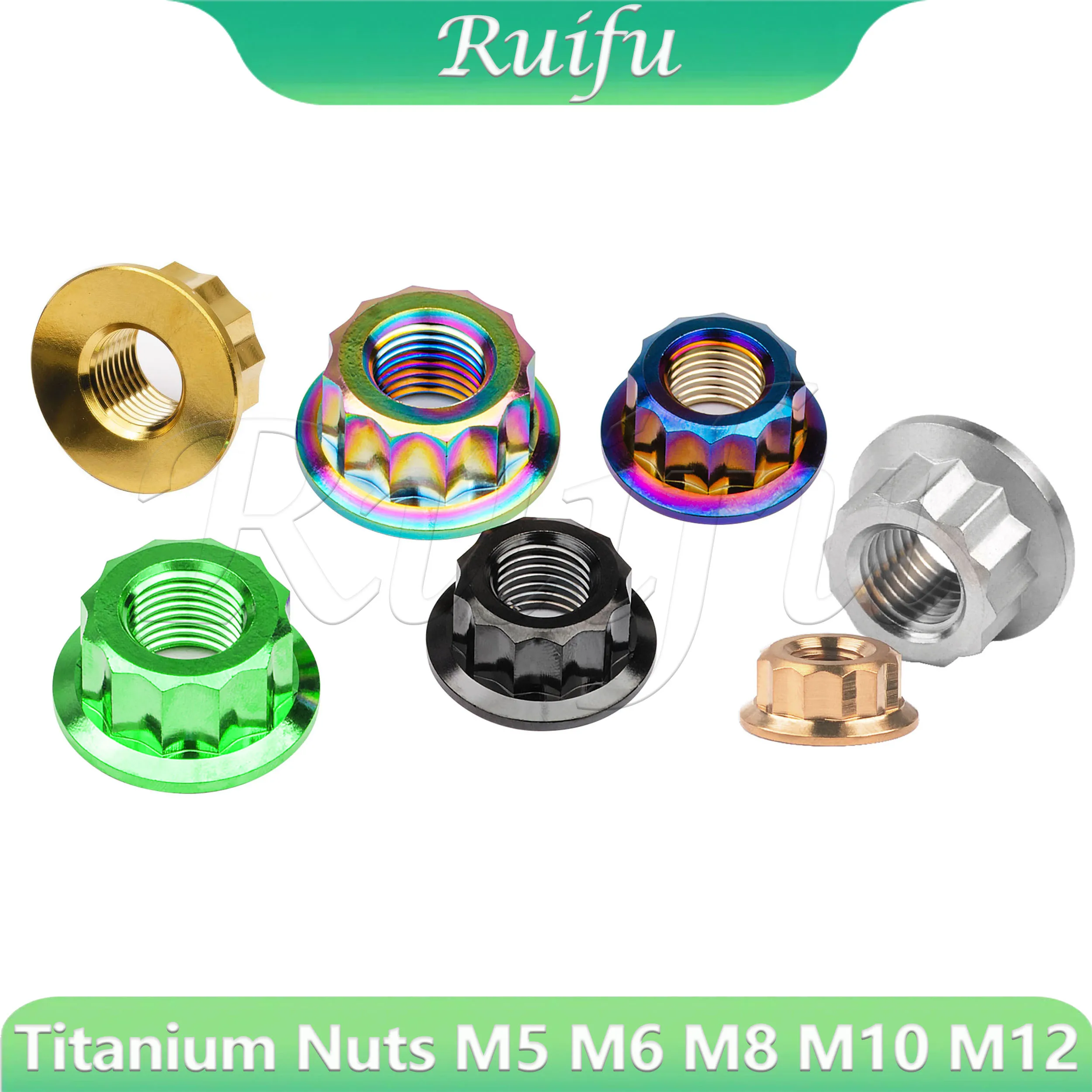 Ruifu Titanium   Flange Nut M5 M6 M8 M10 M12 Double Hex Flange 12 Point Nut Motorcycle Modified For Ducati