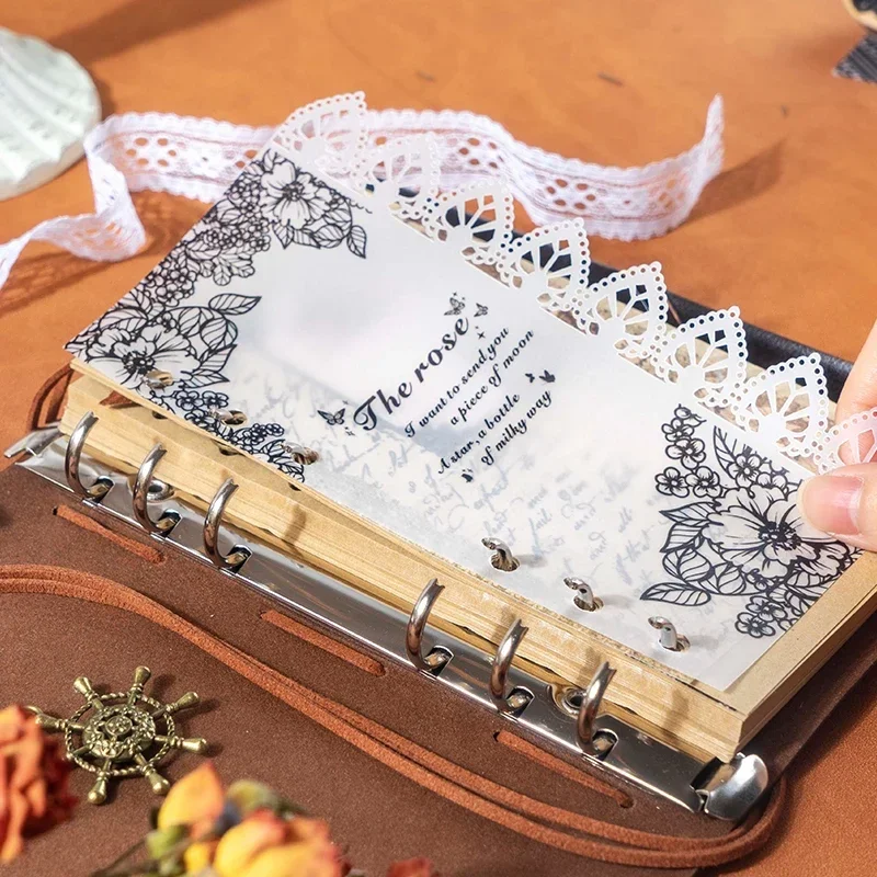 กระดาษลายดอกไม้แบบกลวง 102*200 มม. สำหรับงานสมุดบันทึกและงานประดิษฐ์  10 ชิ้นต่อแพ็ค สไตล์เรโทร สีดำ