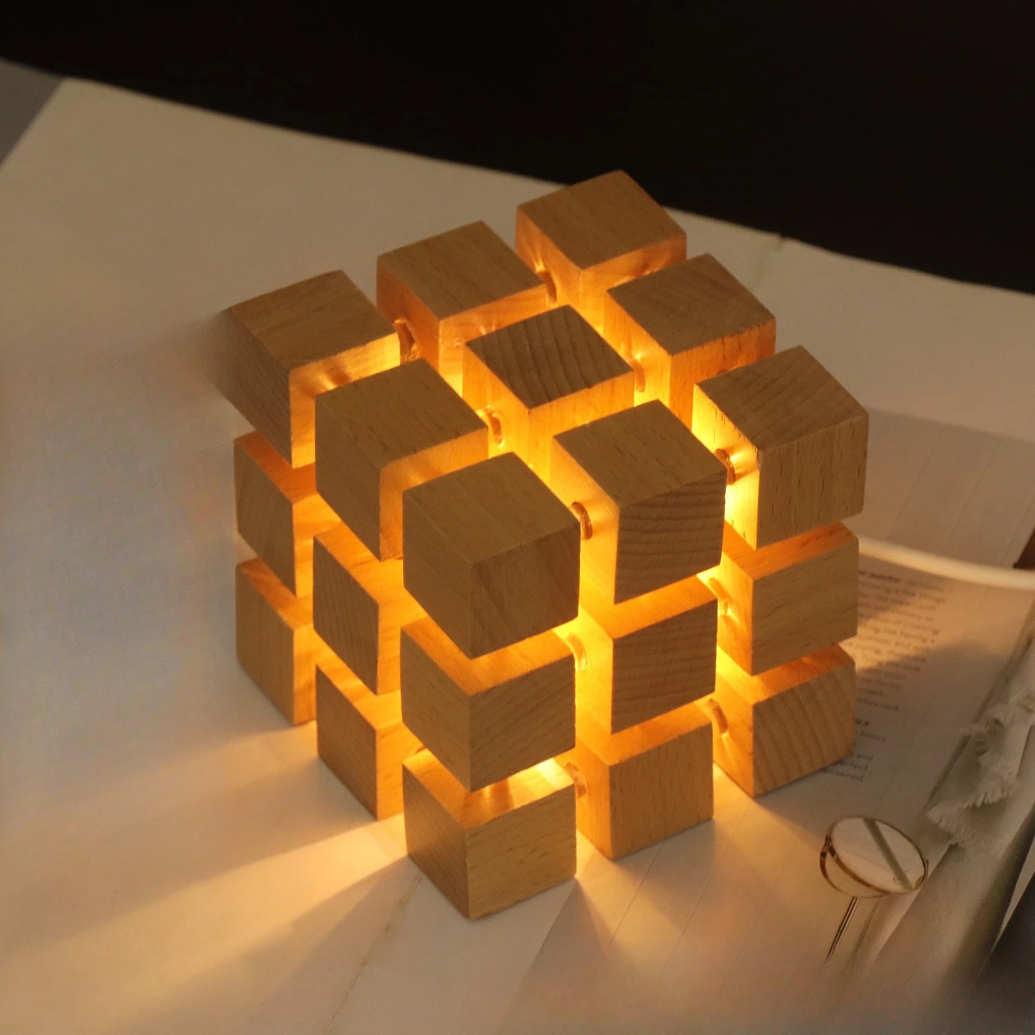 USB plug-in model, ninth-order Rubik's Cube LED luminous night light, bedside light, bedside table ornament, decorative gift