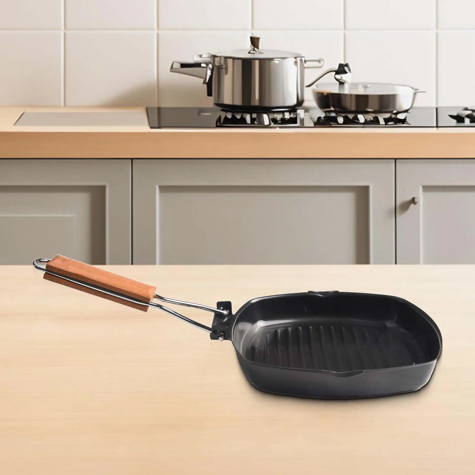 

For Electric Stoves Non-Stick Coating Pan Cast Iron Grill Pan Kitchen Picnics Scratch Resistance Convenient Storage