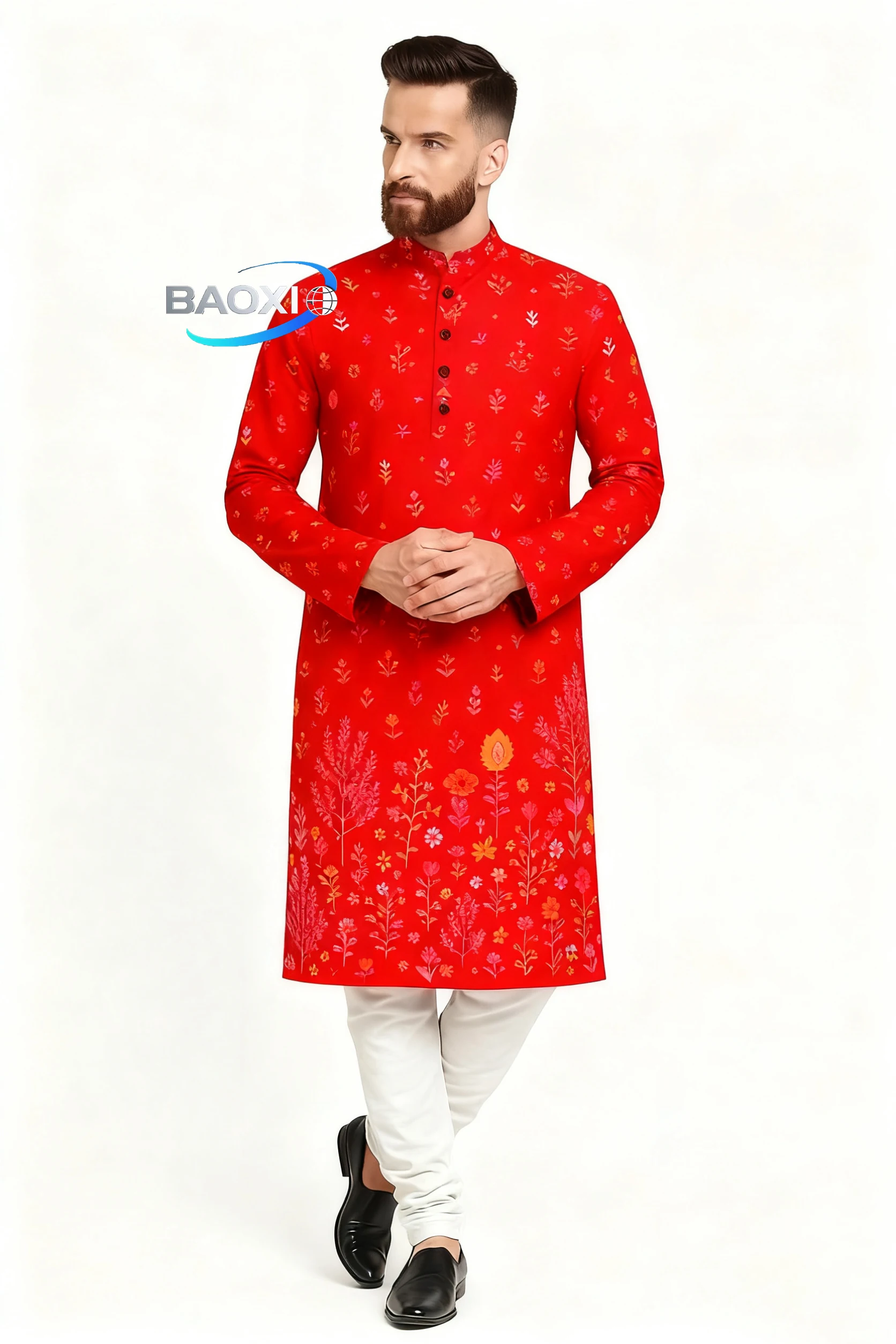 2025 uomo stampato kurta dheha alla moda e confortevole vestibilità colletto alla coreana abito lungo adatto a tutte le occasioni,