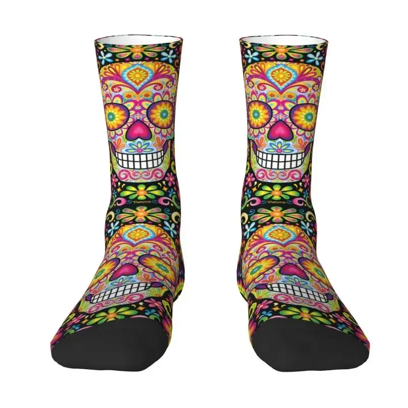 Chaussettes de sport imprimées en 3D pour hommes et femmes, art du jour de la fréquence, crâne de sucre mexicain, chaud, basket-ball, drôle