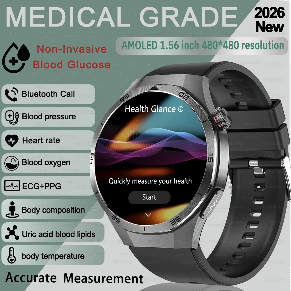 Novo Relógio Inteligente de Diagnóstico Médico com IA 2026 para Homens: Medição de ECG+PPG, Pressão Arterial e Frequência Cardíaca, NFC, Chamada Bluet