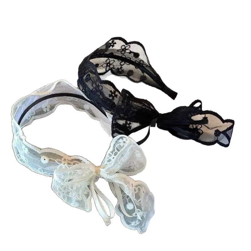 新しい 2 個フレンチメッシュボウレースワイドエッジヘアバンド女性のための甘いかわいい多用途ヘッドバンドガールヘアアクセサリー