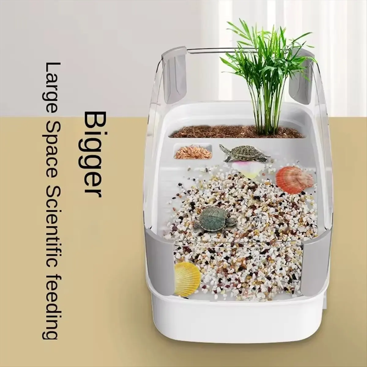 B17C Transparency Turtle Tank House with Areas to Breed Feed Swim Bask Enclosure Water Cage Reptile Habitat White Type