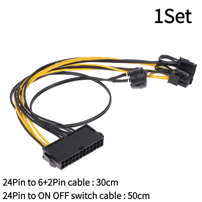 1Set 24Pin to Dual 6+2 Pin 8 Pin with on Off Switch Cable 6Pin 8Pin Male to 24 Pin.