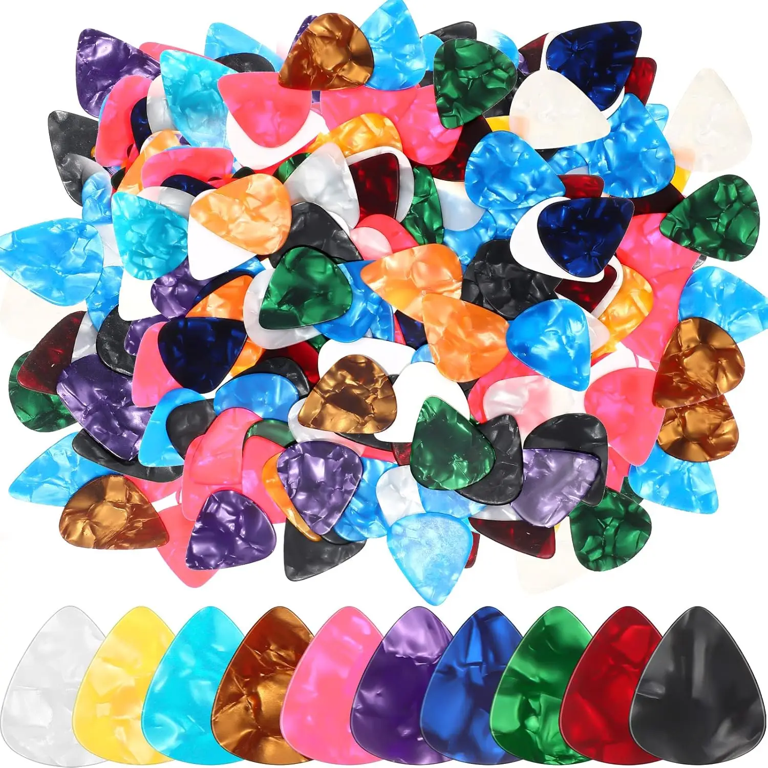 

600 Pcs Guitar Picks Bulk Celluloid Plectrums for Electric Acoustic Guitar in 10 Colors and 3 Thicknesses