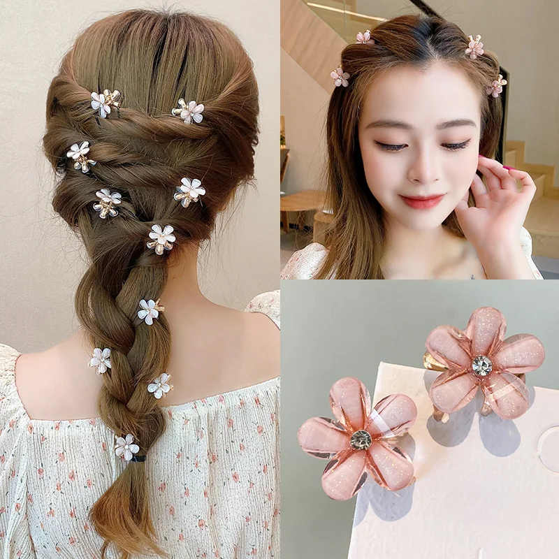 Vintage Hair Claw Pearl Daisy Retro Double Five Petal Flower Hairpin Small Grab Clips Cute Girls Hair Accessories