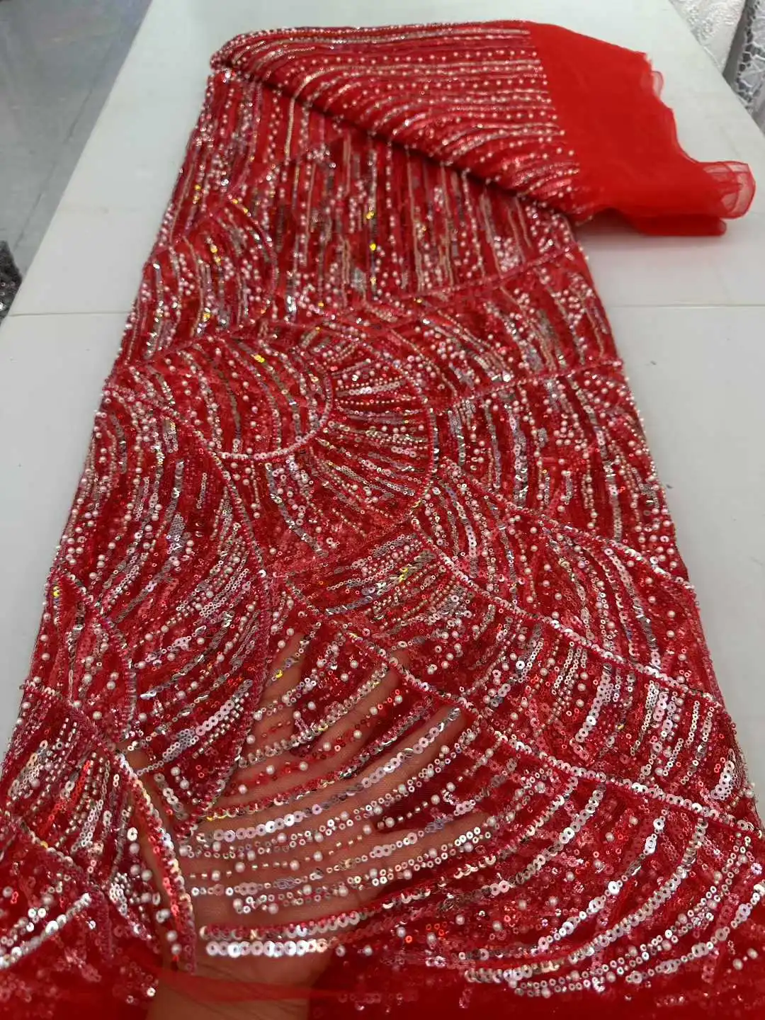 أحدث أقمشة الدانتيل الأفريقي2025 خرز عالي الجودة مطرز للعريس للنساء فستان حفلات الزفاف قماش شبكي 5 ياردات-SH