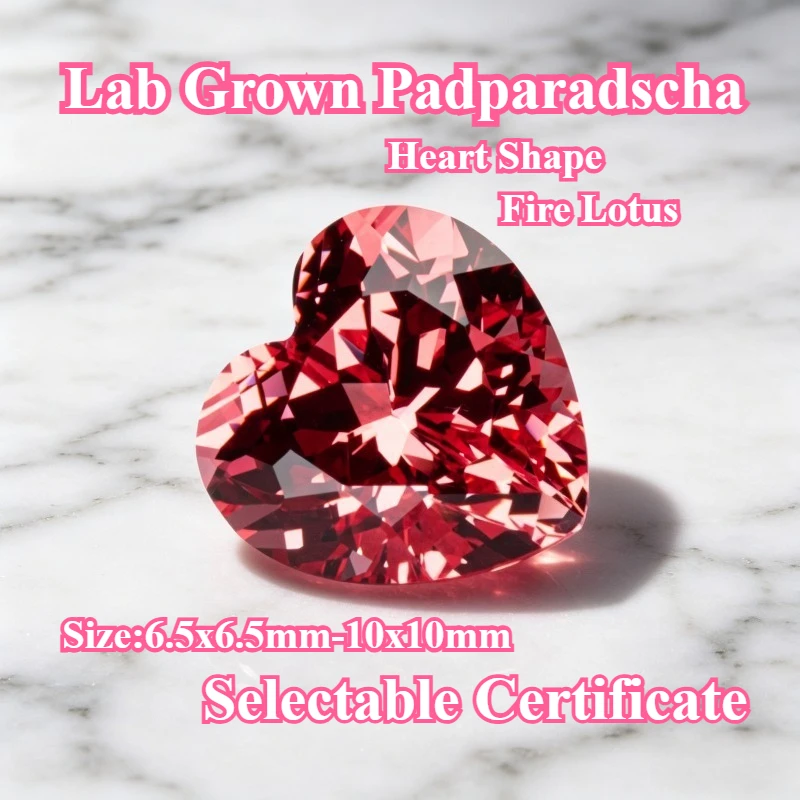 

Lab Grown Padparadscha Heart Shape Fire Lotus Color VVS1 Gemstone for DIY Charms Jewelry Making Materials Selectable Certificate
