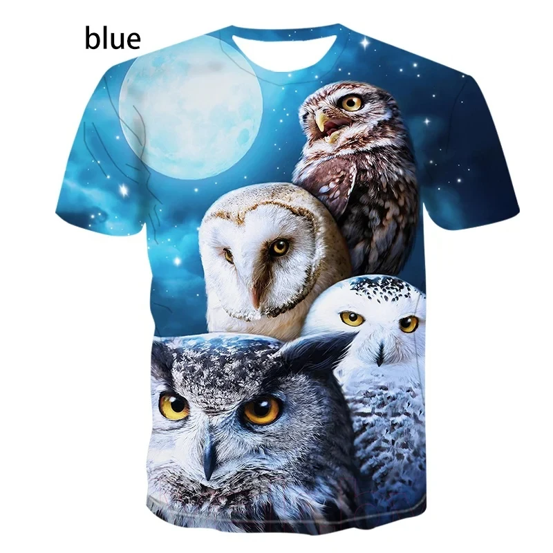 Men's Women's Fashion Printing Owl 3D Men T-Shirt Summer Cute Bird Pattern Short Sleeves Animal Tee