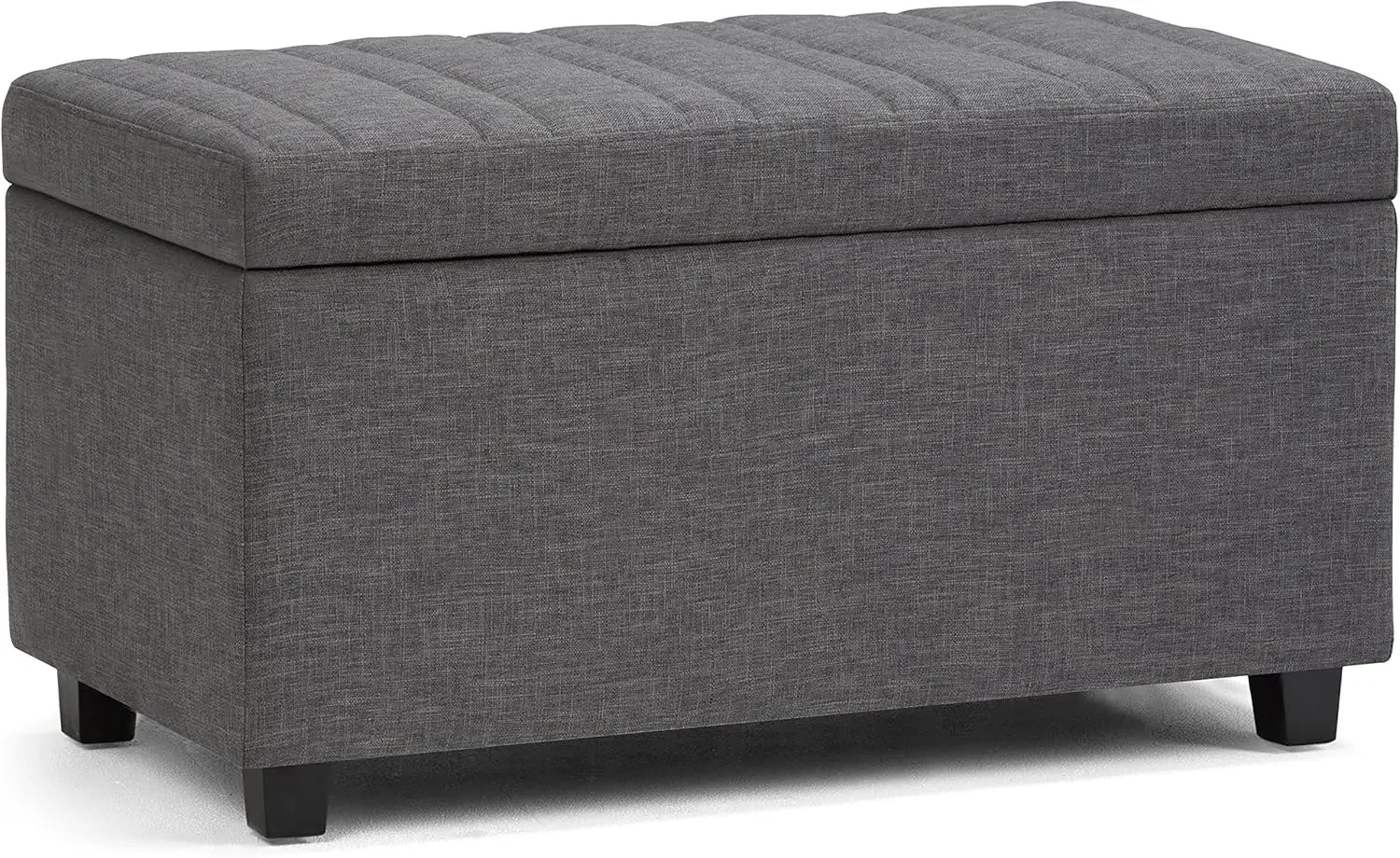 Darcy 33 Inch Wide Contemporary Rectangle Storage Ottoman Bench in Slate Grey Linen Look Fabric, For the Living Room,