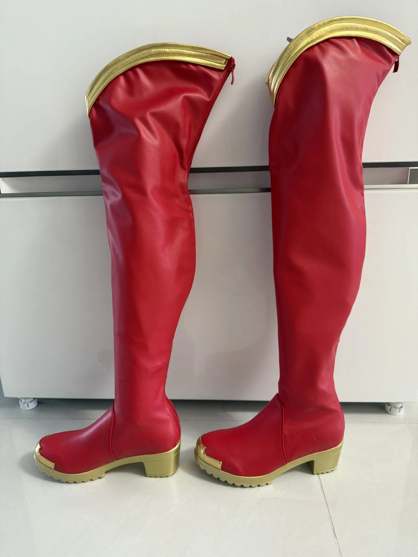 

Superheros Cosplay Boots Red LONG Boots Woman Halloween Shoes